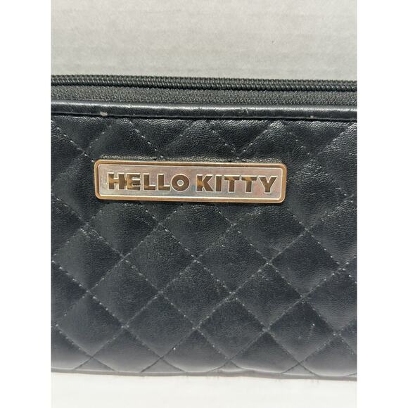 Hello Kitty Sanrio Black Wallet Red Lining HK Print Quilted Ladies Logo Zip Pull - Picture 5 of 9